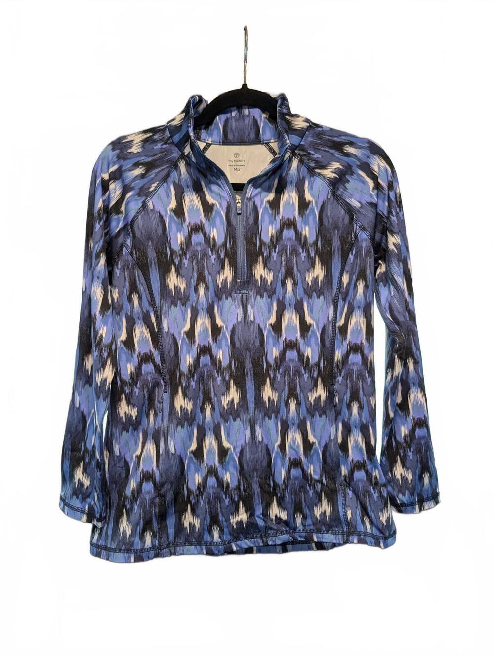Talbots Blue Patterned Long Sleeve Pullover with Half Zip - Med P